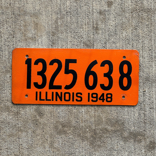 Photo of a 1948 Illinois Fiberboard License Plate Auto Tag Garage Decor Vintage High Quality 1325 638 with original patina