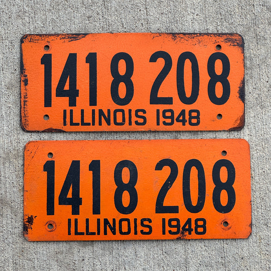 Photo of a 1948 Illinois Fiberboard License Plate Pair Auto Tag Garage Decor Vintage 1 418 208 with original patina