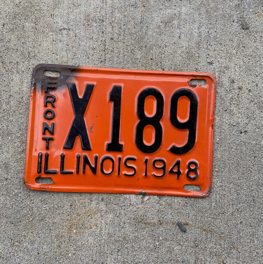 Photo of a 1948 Illinois Truck License Plate Auto Tag Garage Decor Vintage Low Number Three Digit X 189 with original patina