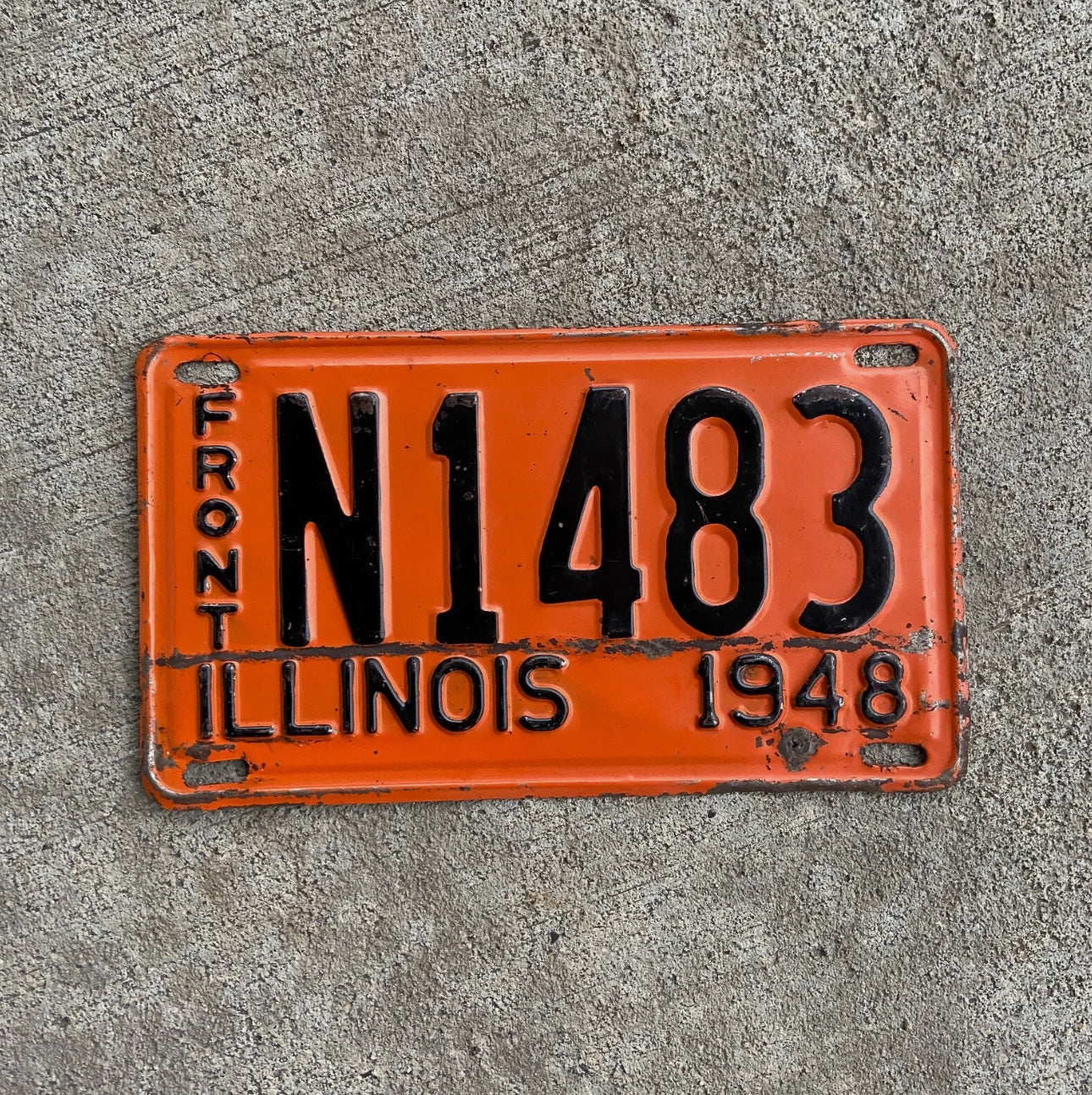 Photo of a 1948 Illinois Truck License Plate Auto Tag Garage Decor Vintage N 1483 with original patina