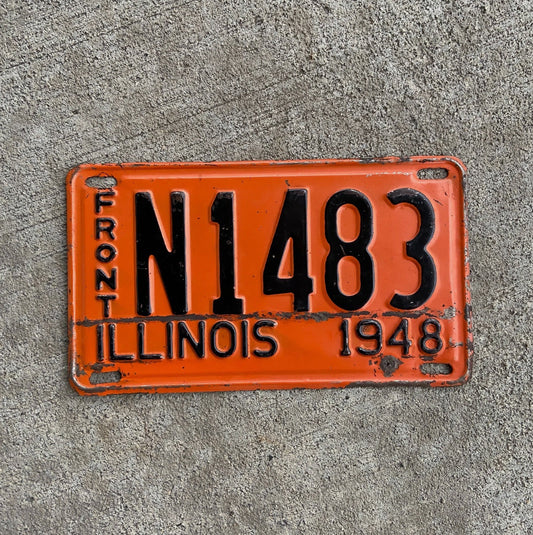 Photo of a 1948 Illinois Truck License Plate Auto Tag Garage Decor Vintage N 1483 with original patina
