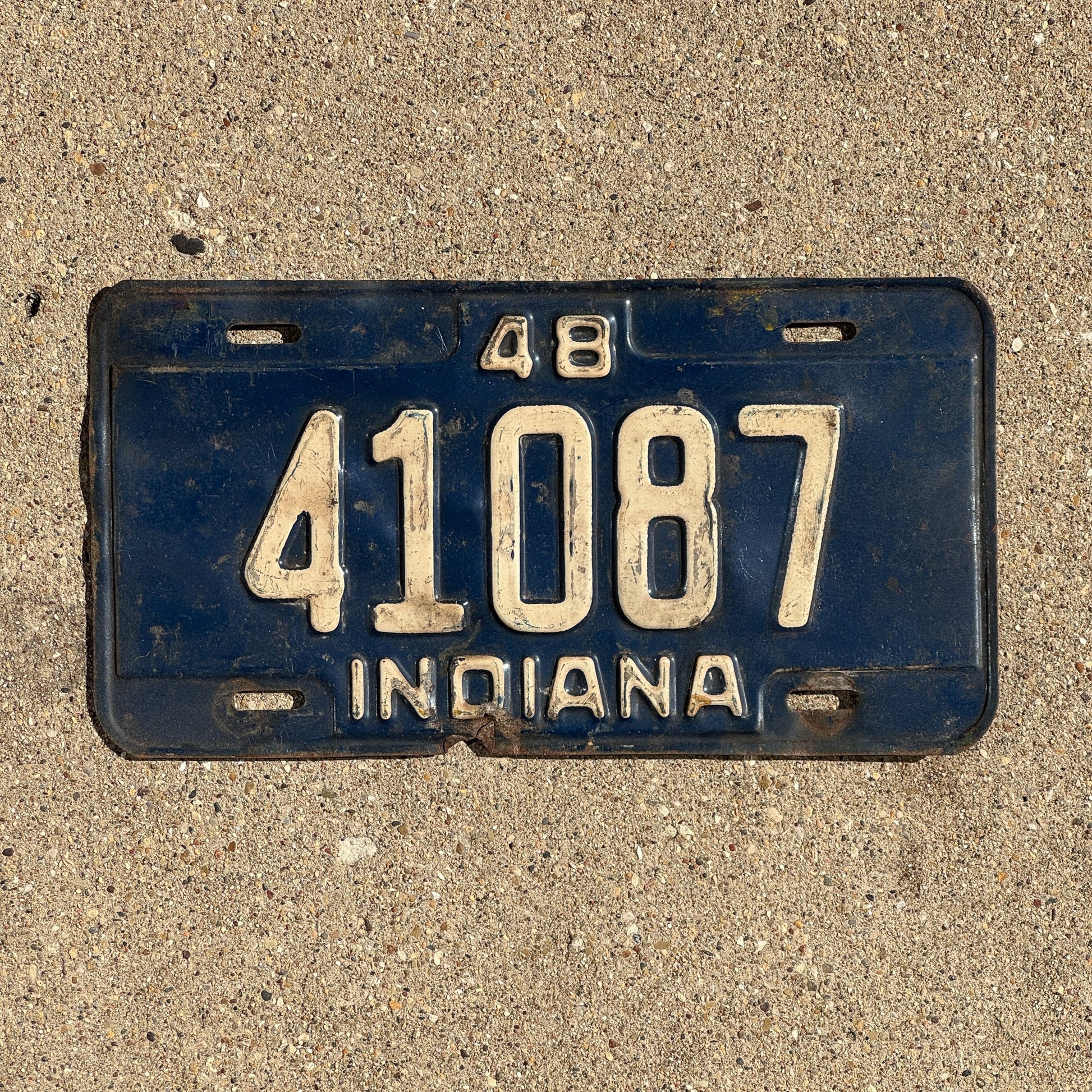 Photo of a 1948 Indiana License Plate Auto Tag Garage Decor Vintage 41087