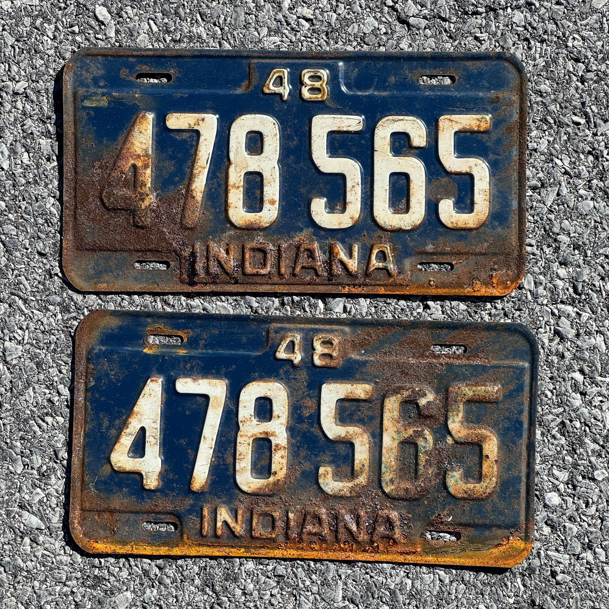 Photo of a 1948 Indiana License Plate Pair Auto Tag Garage Decor Vintage 478565