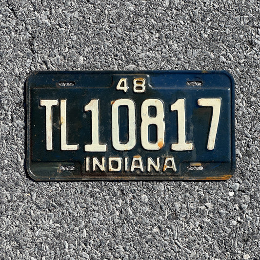 Photo of a 1948 Indiana Trailer License Plate Auto Tag Garage Decor Vintage TL 10817