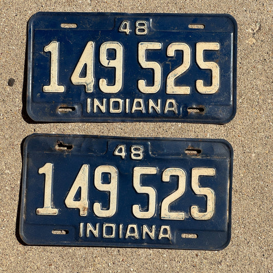 Photo of a 1948 Indiana TRUCK License Plate Pair Auto Tag Garage Decor Vintage 149 525