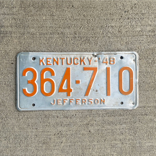 Photo of a 1948 Kentucky License Plate Auto Tag Garage Decor Vintage 364 710 with original patina