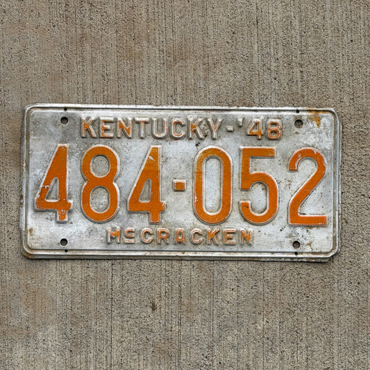 Photo of a 1948 Kentucky License Plate Auto Tag Garage Decor Vintage 484 052 with original patina