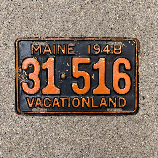Photo of a 1948 Maine License Plate Auto Tag Garage Decor Vintage Brass 31 516
