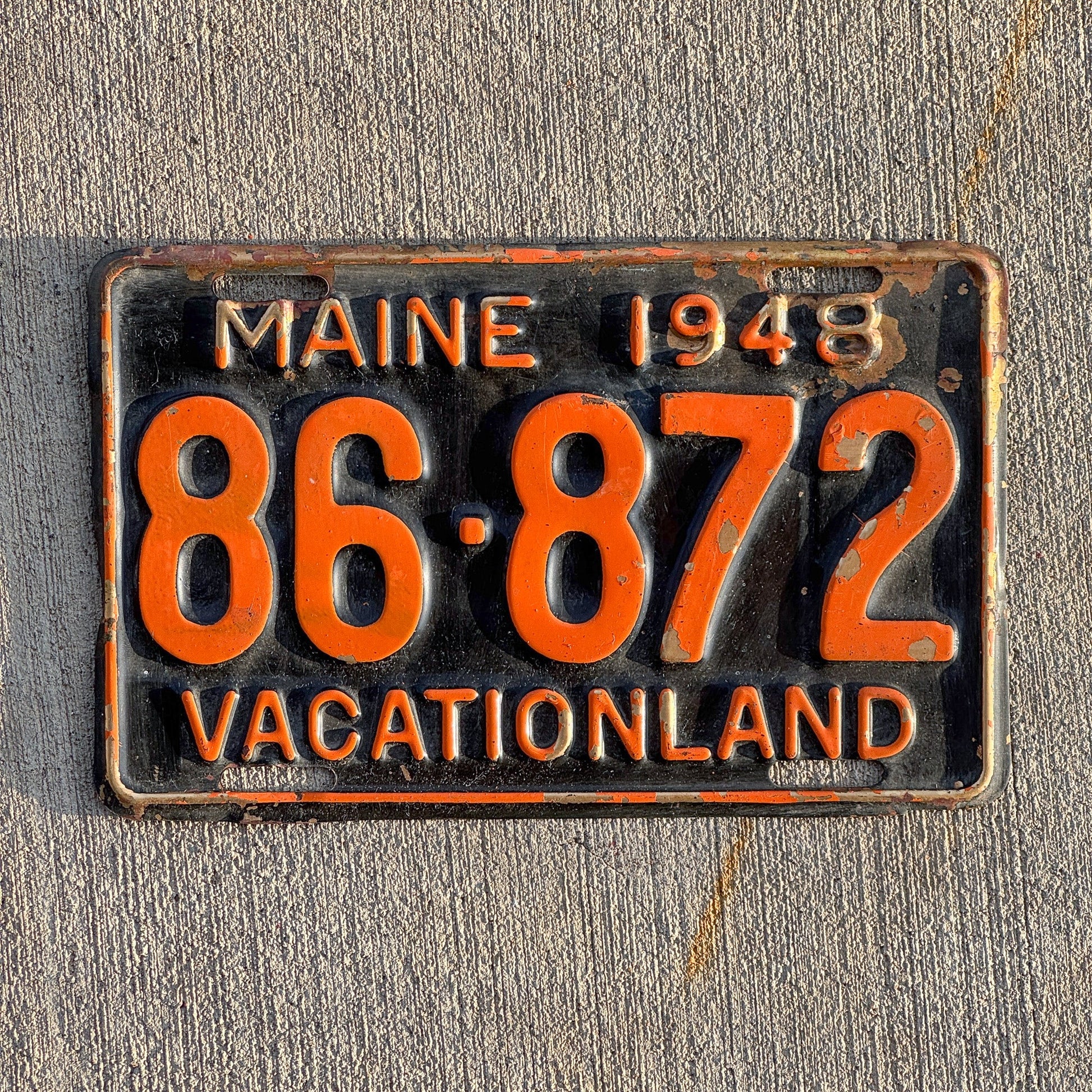 Photo of a 1948 Maine License Plate Auto Tag Garage Decor Vintage Brass 86 872