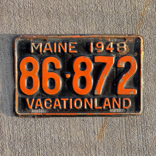 Photo of a 1948 Maine License Plate Auto Tag Garage Decor Vintage Brass 86 872
