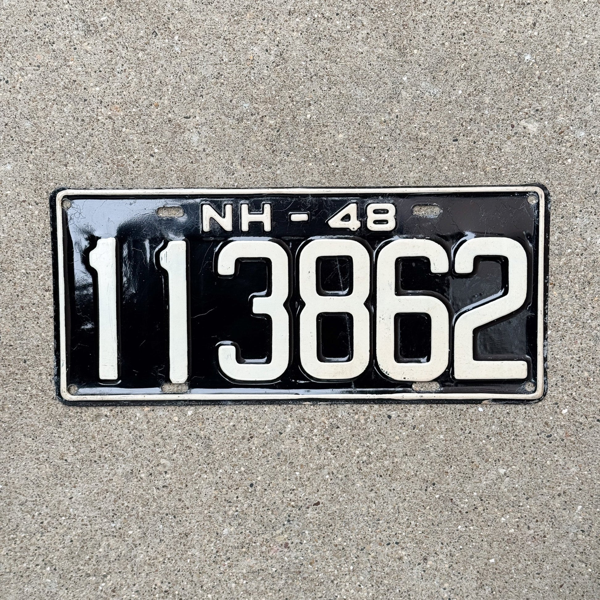 Photo of a 1948 New Hampshire License Plate Auto Tag Garage Decor Vintage High Quality 113862 with original patina