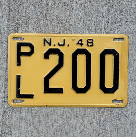 Photo of a 1948 New Jersey License Plate Auto Tag Garage Decor Vintage High Quality PL 200 with original patina