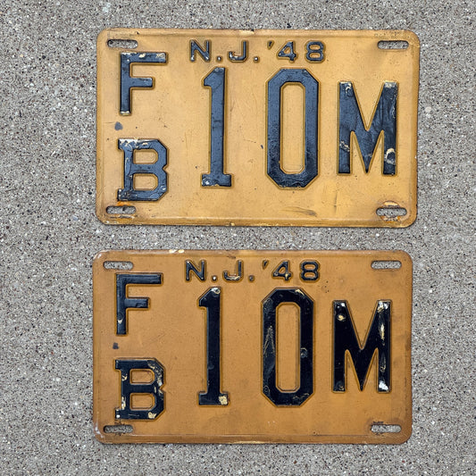 Photo of a 1948 New Jersey License Plate Pair Auto Tag Garage Decor Vintage FB 10 M