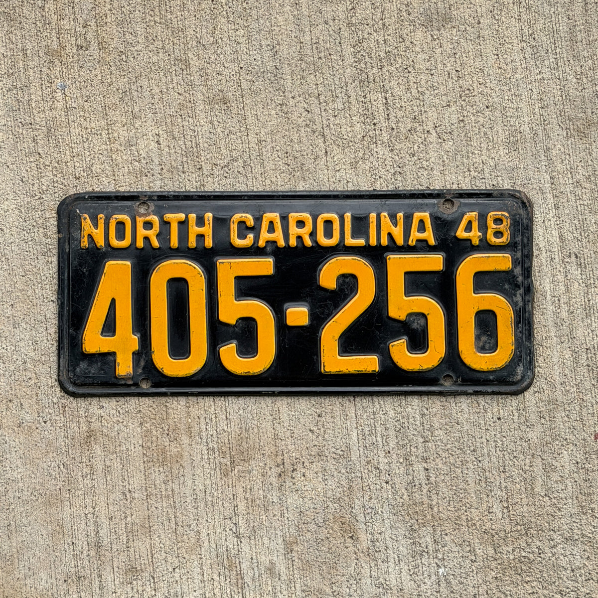 Photo of a 1948 North Carolina License Plate Auto Tag Garage Decor Vintage 405 256 with original patina