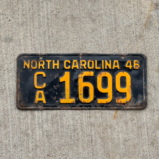 Photo of a 1948 North Carolina Trailer License Plate Auto Tag Garage Decor Vintage CA 1699 with original patina