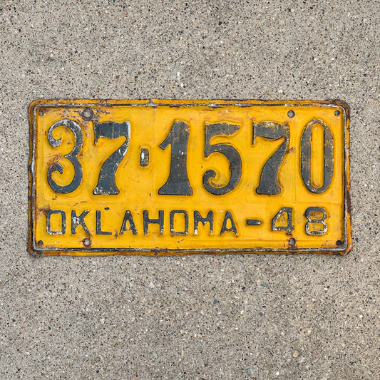 Photo of a 1948 Oklahoma License Plate Auto Tag Garage Decor Vintage 37 1570 with original patina