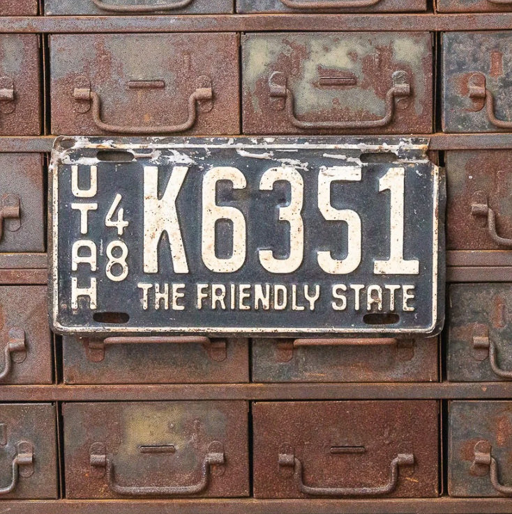 Photo of a 1948 Utah License Plate Auto Tag Garage Decor Vintage K 6351 with original patina
