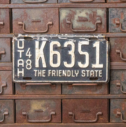 Photo of a 1948 Utah License Plate Auto Tag Garage Decor Vintage K 6351 with original patina
