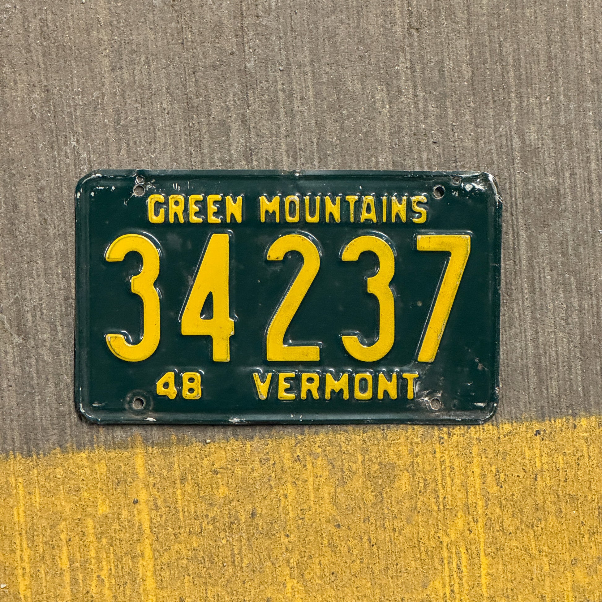 Photo of a 1948 Vermont License Plate Auto Tag Garage Decor Vintage 34237 with original patina
