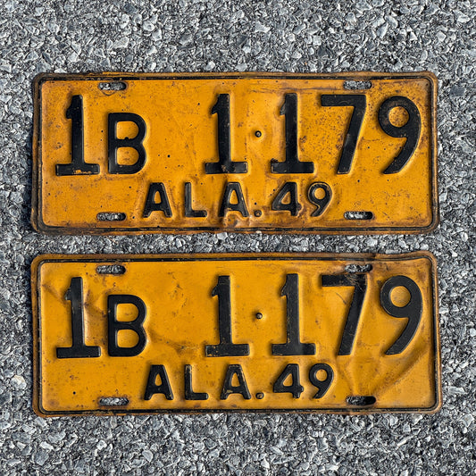 Photo of a 1949 Alabama License Plate Pair Auto Tag Garage Decor Vintage Car Show 1B 1179