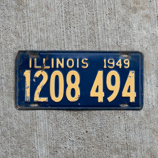 Photo of a 1949 Illinois License Plate Auto Tag Garage Decor Vintage 1 208 494 with original patina