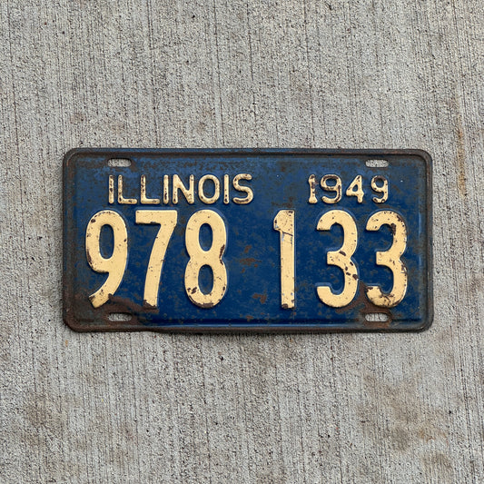 Photo of a 1949 Illinois License Plate Auto Tag Garage Decor Vintage 978 133 with original patina