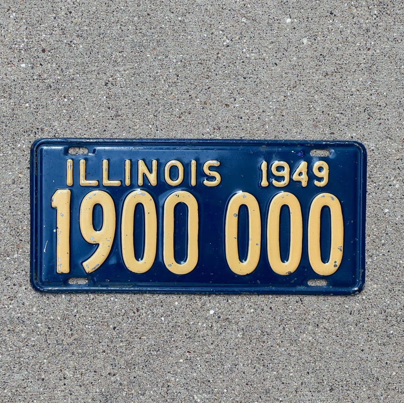 Photo of a 1949 Illinois License Plate Auto Tag Garage Decor Vintage Great Number 1900000 with original patina