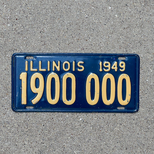 Photo of a 1949 Illinois License Plate Auto Tag Garage Decor Vintage Great Number 1900000 with original patina