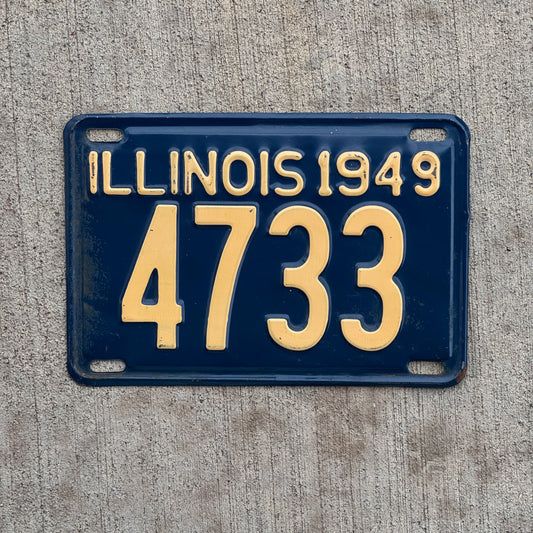 Photo of a 1949 Illinois License Plate Auto Tag Garage Decor Vintage Low Number Four Digit 4733 with original patina