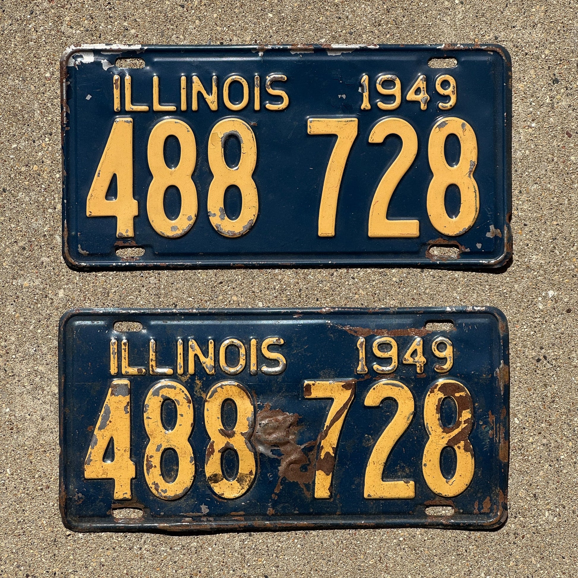 Photo of a 1949 Illinois License Plate Pair Auto Tag Garage Decor Vintage 488 728
