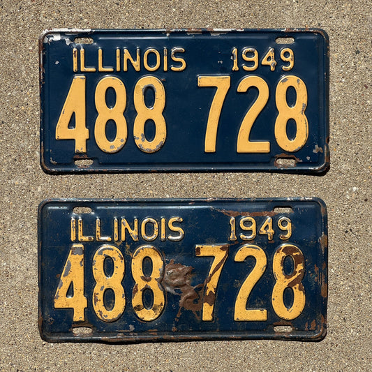 Photo of a 1949 Illinois License Plate Pair Auto Tag Garage Decor Vintage 488 728