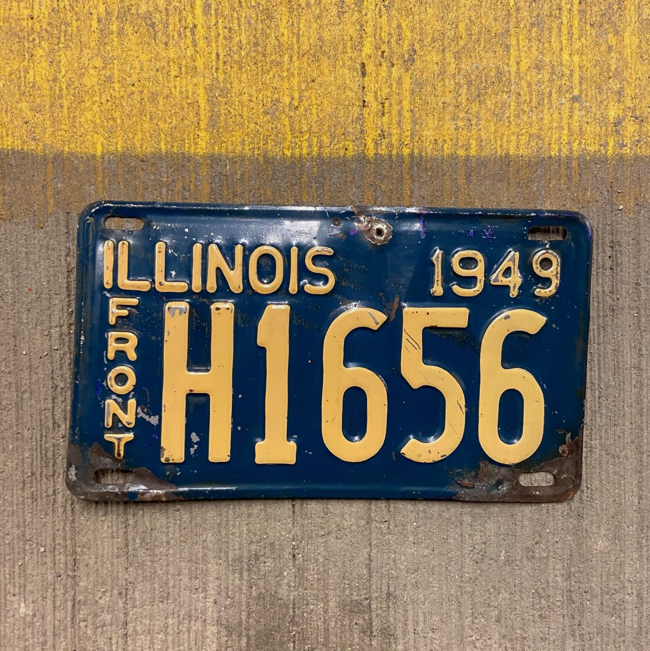 Photo of a 1949 Illinois Truck License Plate Auto Tag Garage Decor Vintage H 1656 with original patina