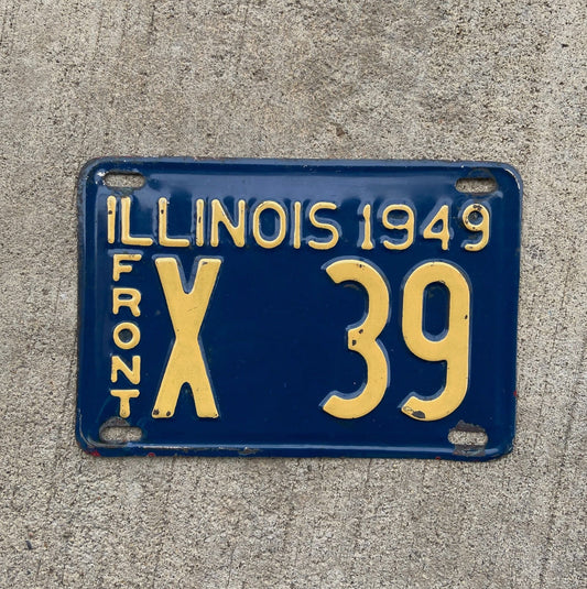 Photo of a 1949 Illinois Truck License Plate Auto Tag Garage Decor Vintage Low Number Two Digit X 39 with original patina