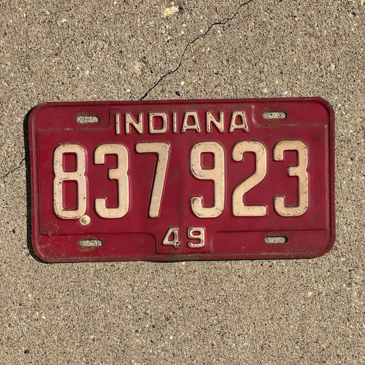 Photo of a 1949 Indiana License Plate Auto Tag Garage Decor Vintage 837 923