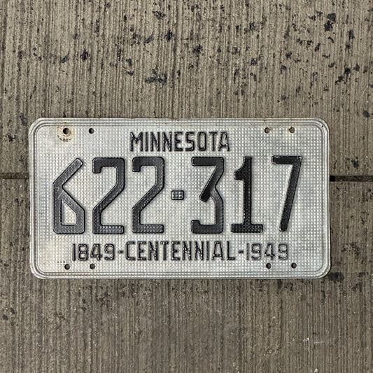 Photo of a 1949 Minnesota License Plate Auto Tag Garage Decor Vintage Waffle Design 622 317 with original patina