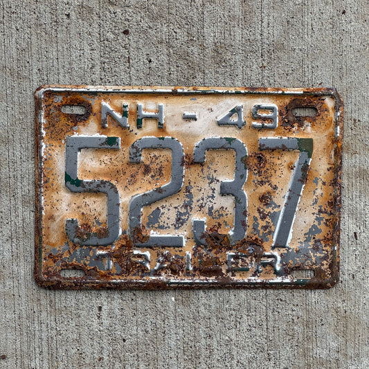 Photo of a 1949 New Hampshire Trailer License Plate Auto Tag Garage Decor Vintage 5237 with original patina