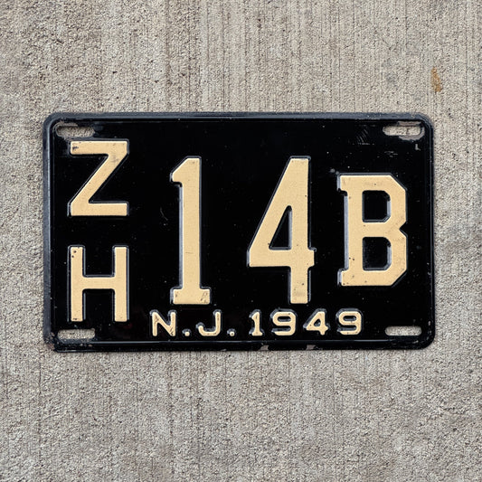 Photo of a 1949 New Jersey License Plate Auto Tag Garage Decor Vintage ZH 14 B