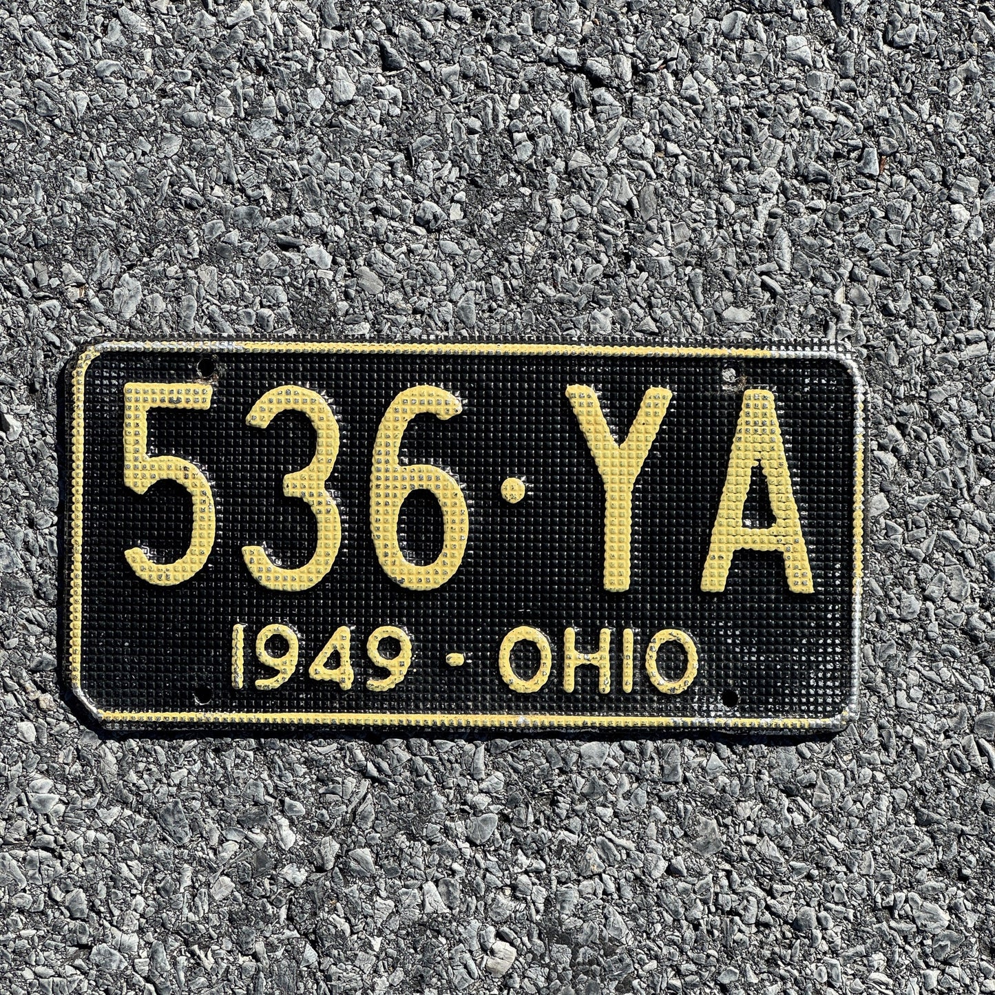 Photo of a 1949 Ohio License Plate Auto Tag Garage Decor Vintage Waffle Style 536 YA