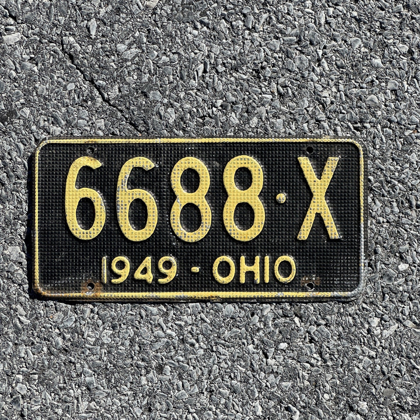 Photo of a 1949 Ohio License Plate Auto Tag Garage Decor Vintage Waffle Style 6688 X