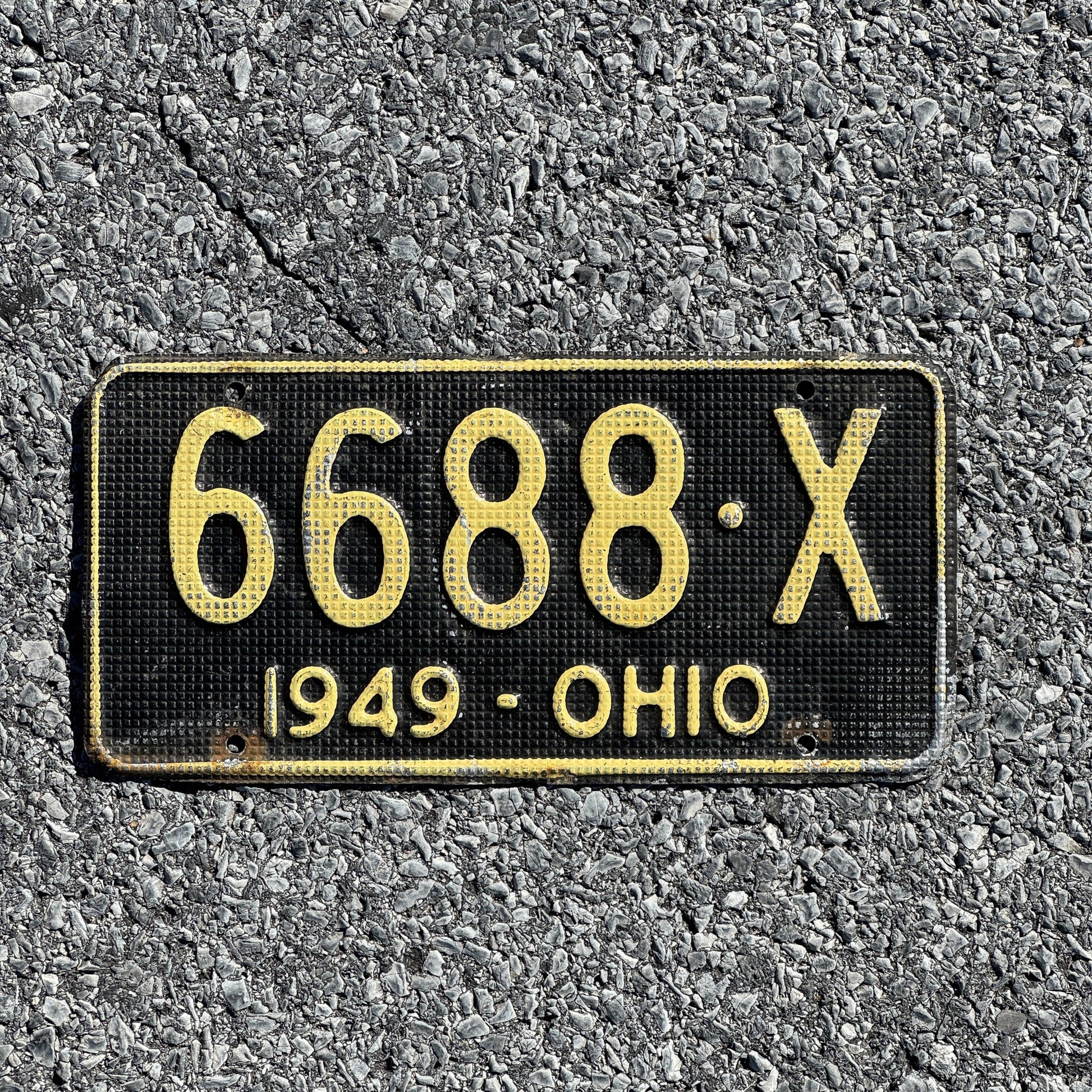 Photo of a 1949 Ohio License Plate Auto Tag Garage Decor Vintage Waffle Style 6688 X