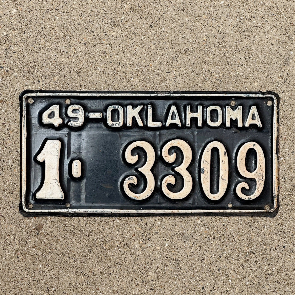 Photo of a 1949 Oklahoma License Plate Auto Tag Garage Decor Vintage 1 3309 with original patina