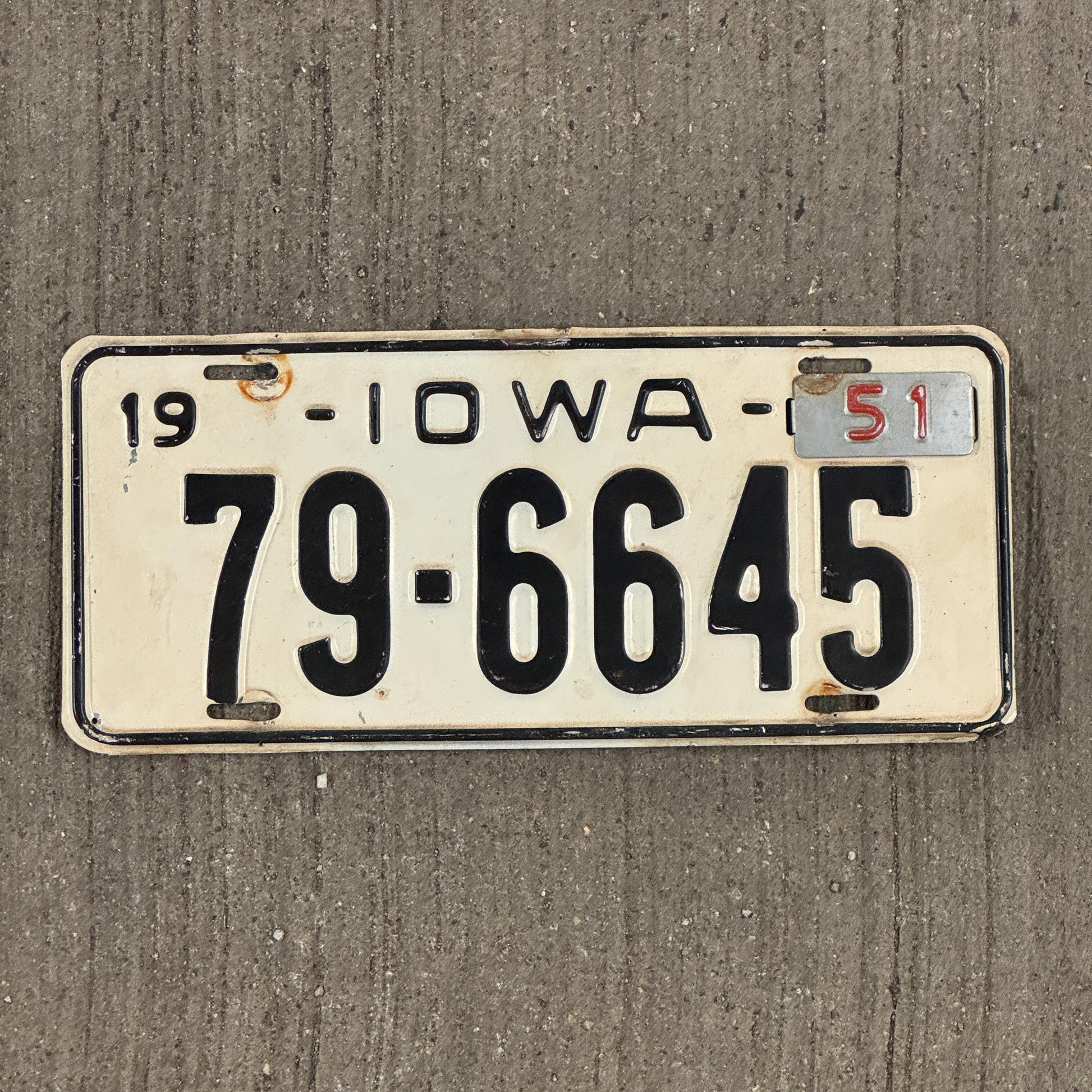 Photo of a 1950 1951 Iowa License Plate Auto Tag Garage Decor Vintage 79 6645