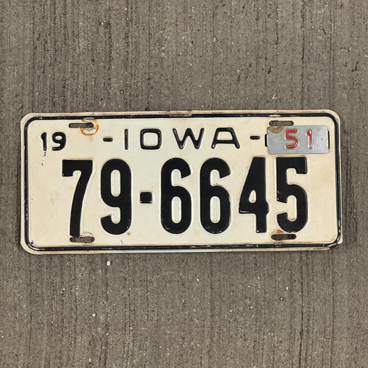 Photo of a 1950 1951 Iowa License Plate Auto Tag Garage Decor Vintage 79 6645