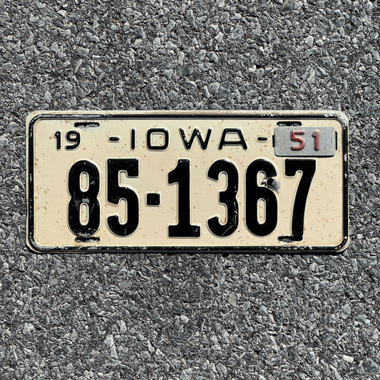 Photo of a 1950 1951 Iowa License Plate Auto Tag Garage Decor Vintage 85 1367