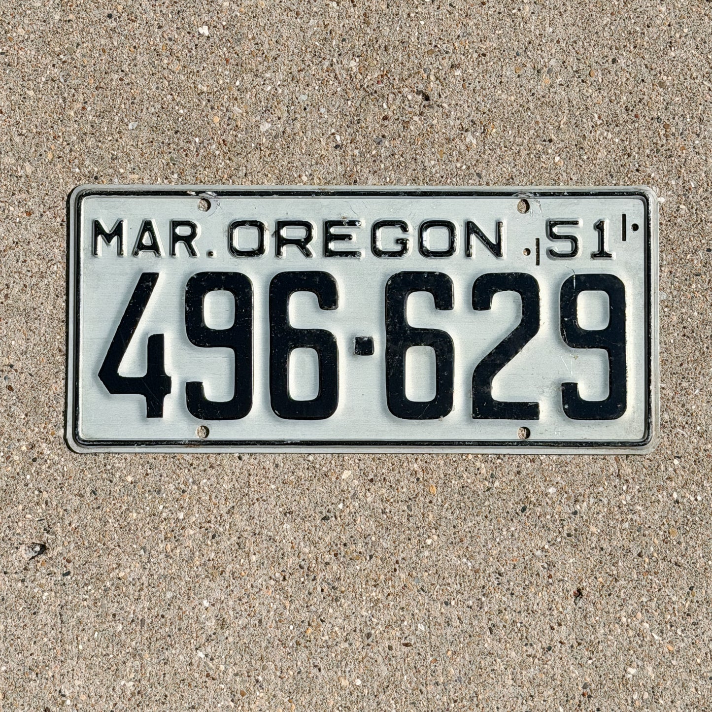 Photo of a 1950 1951 Oregon License Plate Auto Tag Garage Decor Vintage 496 629 with original patina