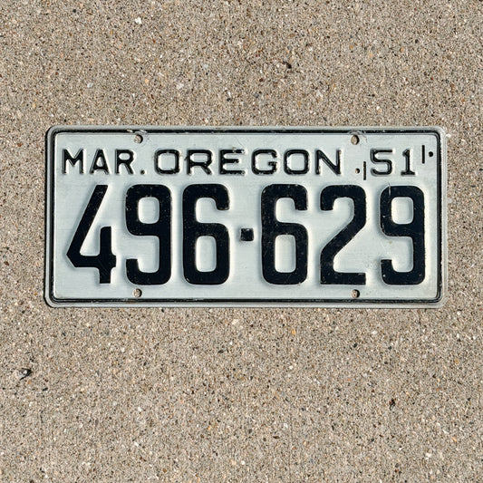 Photo of a 1950 1951 Oregon License Plate Auto Tag Garage Decor Vintage 496 629 with original patina