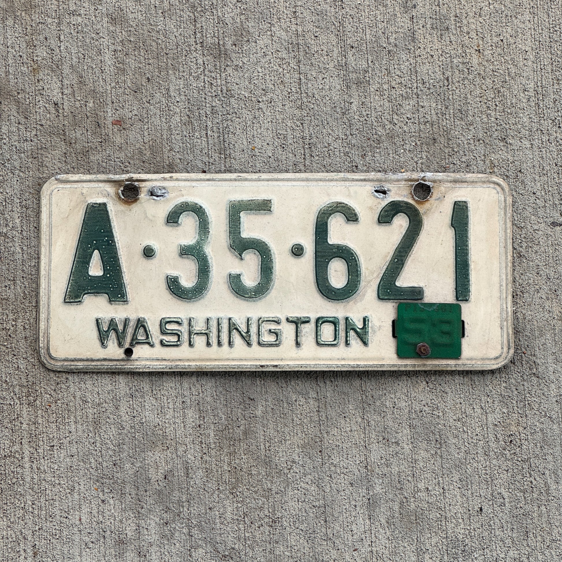 Photo of a 1950 1953 Washington License Plate Auto Tag Garage Decor Vintage King County A 35 621 with original patina