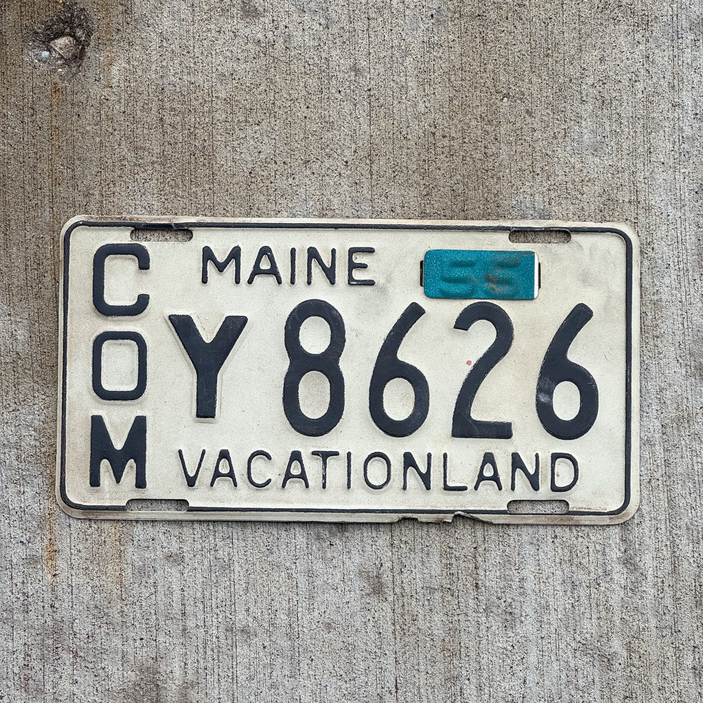 Photo of a 1950 1955 Maine Commercial License Plate Auto Tag 2 Vintage Garage Y 8626 with original patina