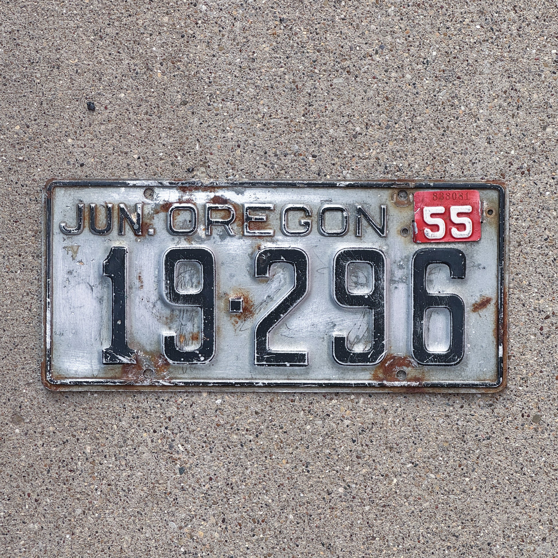 Photo of a 1950 1955 Oregon License Plate Auto Tag Garage Decor Vintage 19 296 with original patina