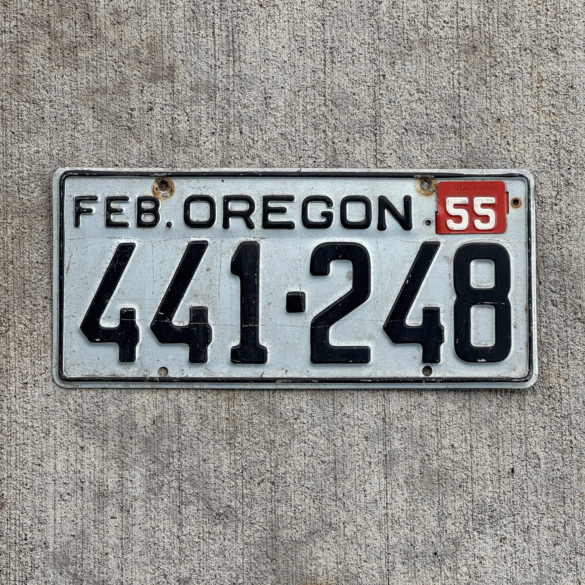 Photo of a 1950 1955 Oregon License Plate Auto Tag Garage Decor Vintage 441 248 with original patina